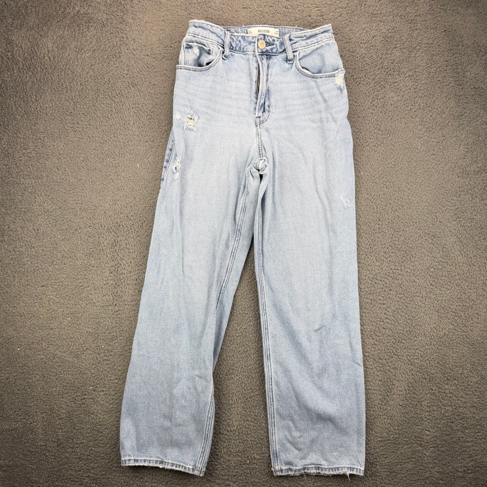 Hollister Ultra High-Rise Dad Jeans Light Wash Distressed Blue W26 2R Regular